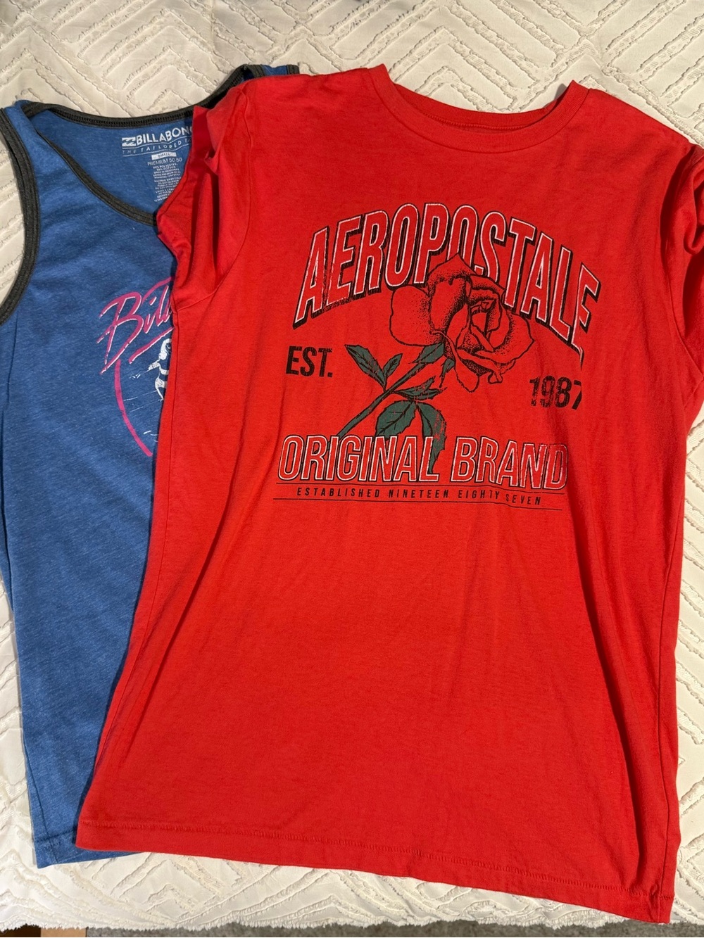 Boys Aeropostale Red Graphic Tee with Rose Design and Billabong tank
